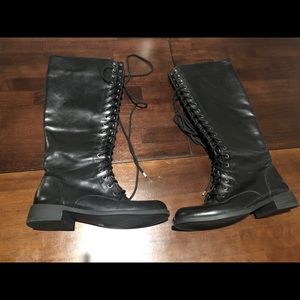 Vince Camuto Tall Lace-Up Boot Black Leather NWT